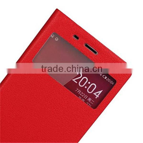 Ultrathin Solid Color Visual Window Design PU Leather Full Body Case with Stand Case for Xiaomi Mi4