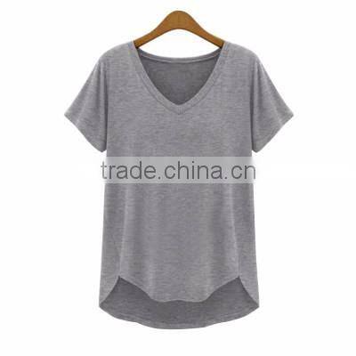 (Trade Assurance)wholesale 220g 95%cotton 5%spandex short sleeve v neck plain dyed women fitness t shirt