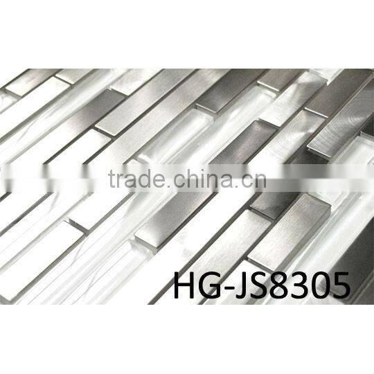 Modern Random glass Mix Steel mosaic tiles HG-JS8305