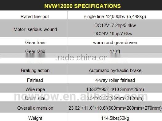 Heavy duty worm and gear truck winch NVW12000 12000lbs DC 12V/24V