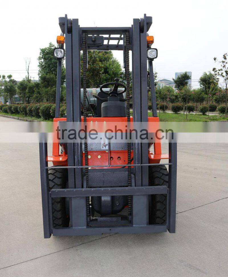 2.5 ton LPG Gasoline hydraulic forklift with 3m full free mast with side shift with Dual Fuel with LPG cylinder