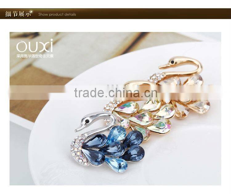 OUXI new launch fashionable jewelry lady rhinestone swan brooches 60088