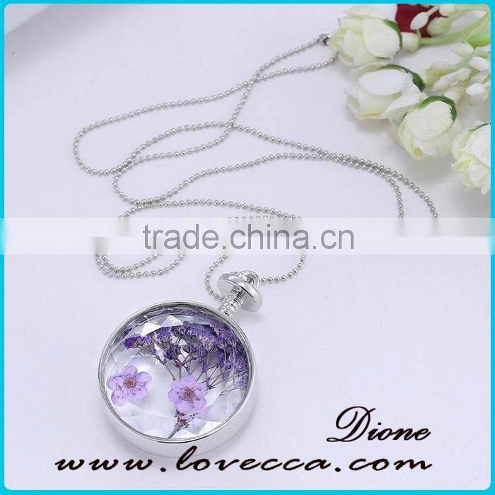 2016 FASHION wholesale round glass locket pendant organic dried flower necklace