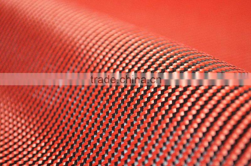 Red twill Carbon Fiber / Kevlar fabric cloth for Wallet 195gm2 carbon cloth and kevlar
