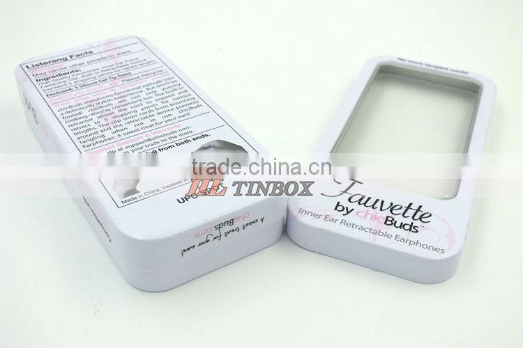 Rectangular Earphone Tin Boxes/Tin Cans with PVC PET Window