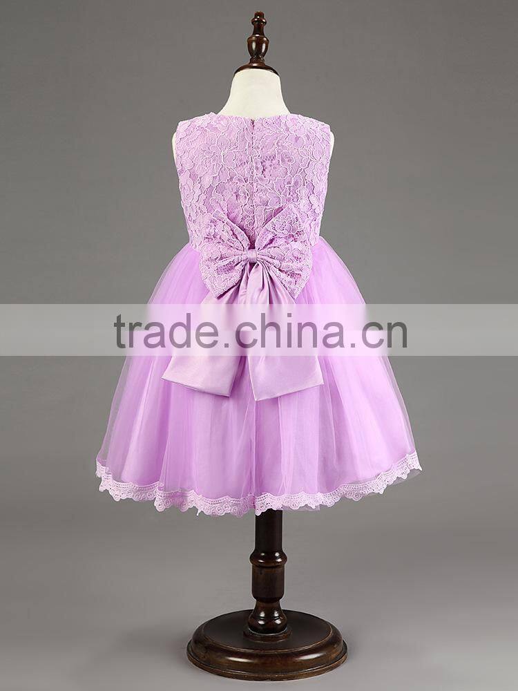 Embroidery High Quality Flower Girl Dress Ball Gown Scoop Bow Back Lace Flower Girl Dresses Kids Girl Party Wear