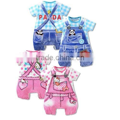 new summer baby girl romper baby boys clothes hello kitty cat panda dot Strap short-sleeved one pieces Jumpsuit clothing