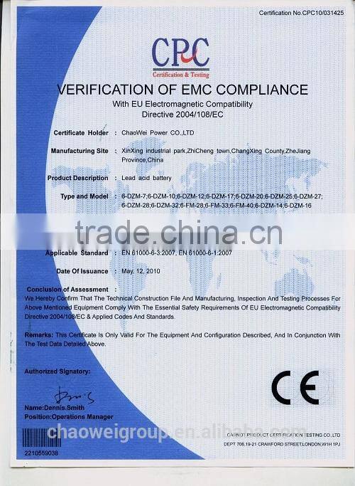 DZM Series VRLA Gel Type E-bike Battery, 12V 12Ah @ 2hr rate