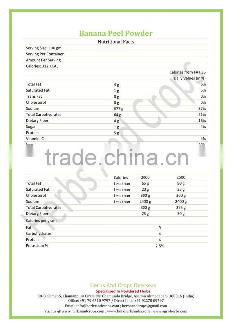 Banana Skin Powder / Banana Peel Powder for animal feed formulation