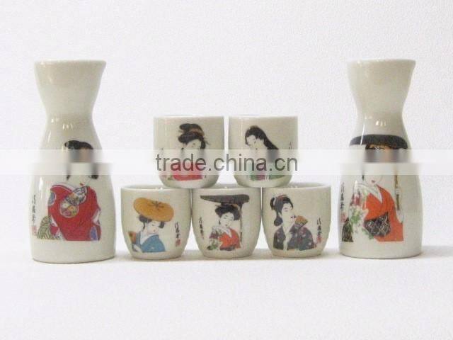 7PC RICEWINE SET UKIYOE BEAUTIES Porcelainware