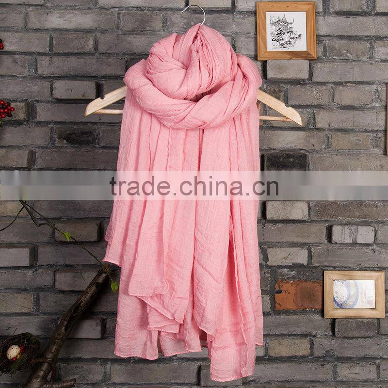 2015 Fashion Womens Girls Long Plain Color Soft Crinkle Wrinkle Scarf High Quality Cotton Blend Solid Color Wrap Scarf Scarves