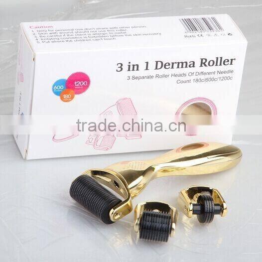 Hot sale Dermaroller 180needles 600needles 1200needles 3 in 1 derma roller titanium micro needle roller