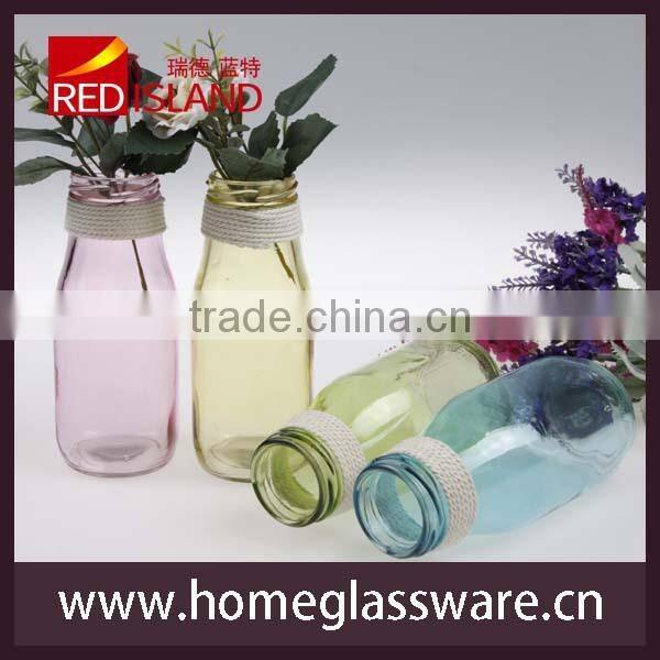 new design small glass milk bottle juice bottle with string 11oz