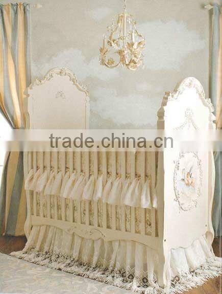 Victoria Style Lvory White Children Bed, Elegant Hand Painting Wooden Baby Crib, Noble Nursery Bedroom Furniture