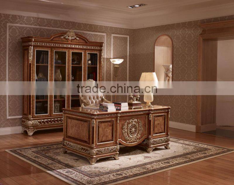 Exquisite Wood Carving Reading Table And Chair, Luxury Executive Office Furniture, Graceful Home Office Desk/ Bookcase