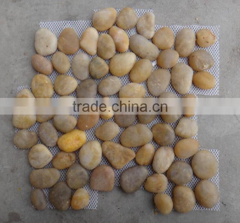 yellow pebble stone;pebble mesh tiles;yellow mosaic pebble tile