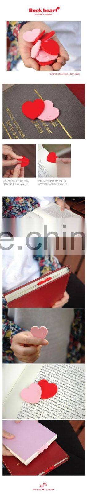 WJ017 custom cute heart shape silicone bookmark wholesale