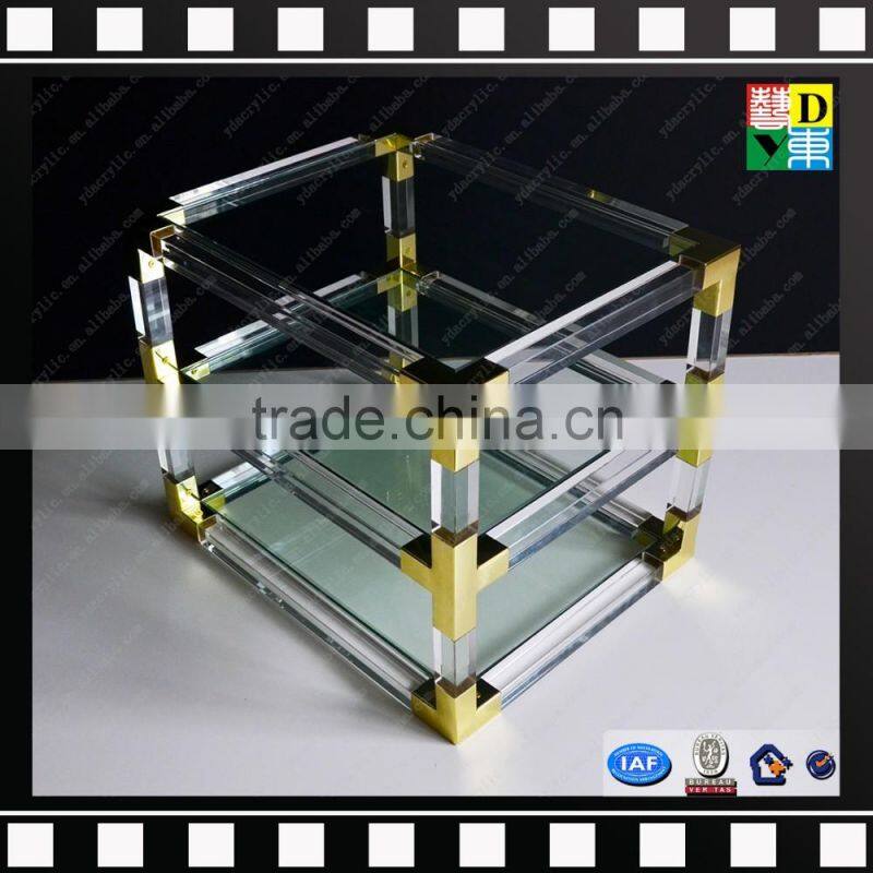 High transparent acrylic coffee table frames PMMA side table 2 layers table with metal from china manufacturer