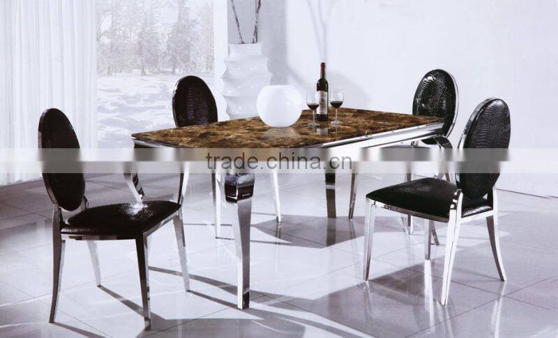 A8029 8 seaters stainlesss stell base marble dining table