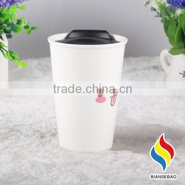 Ceramic travel mug double wall ceramic cup with lid