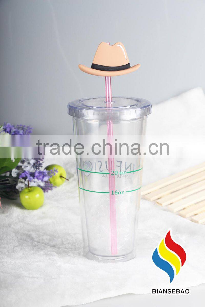 Eco-friendly 16oz Double Wall Clear Plastic Tumbler With Lid For Juice