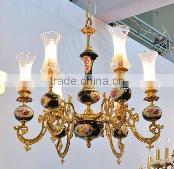 Luxurious Vintage Victorian Style Royal Imperial Blue Porcelain and Crystal Golden Brass Pendant Lamp, Chandelier BF12-05254g