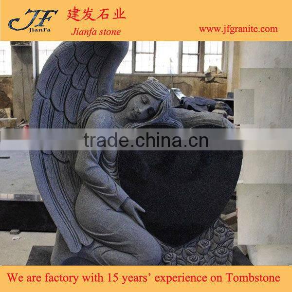 Best Selling Padang Black Weeping Angel Engraving Granite Tombstone