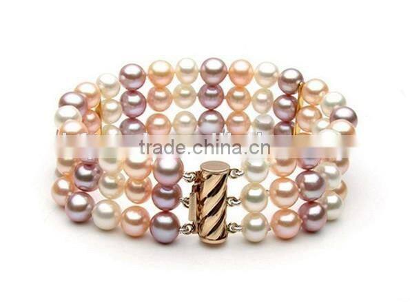 colorful 5-6mm three rows freshwater bracelet pearls price