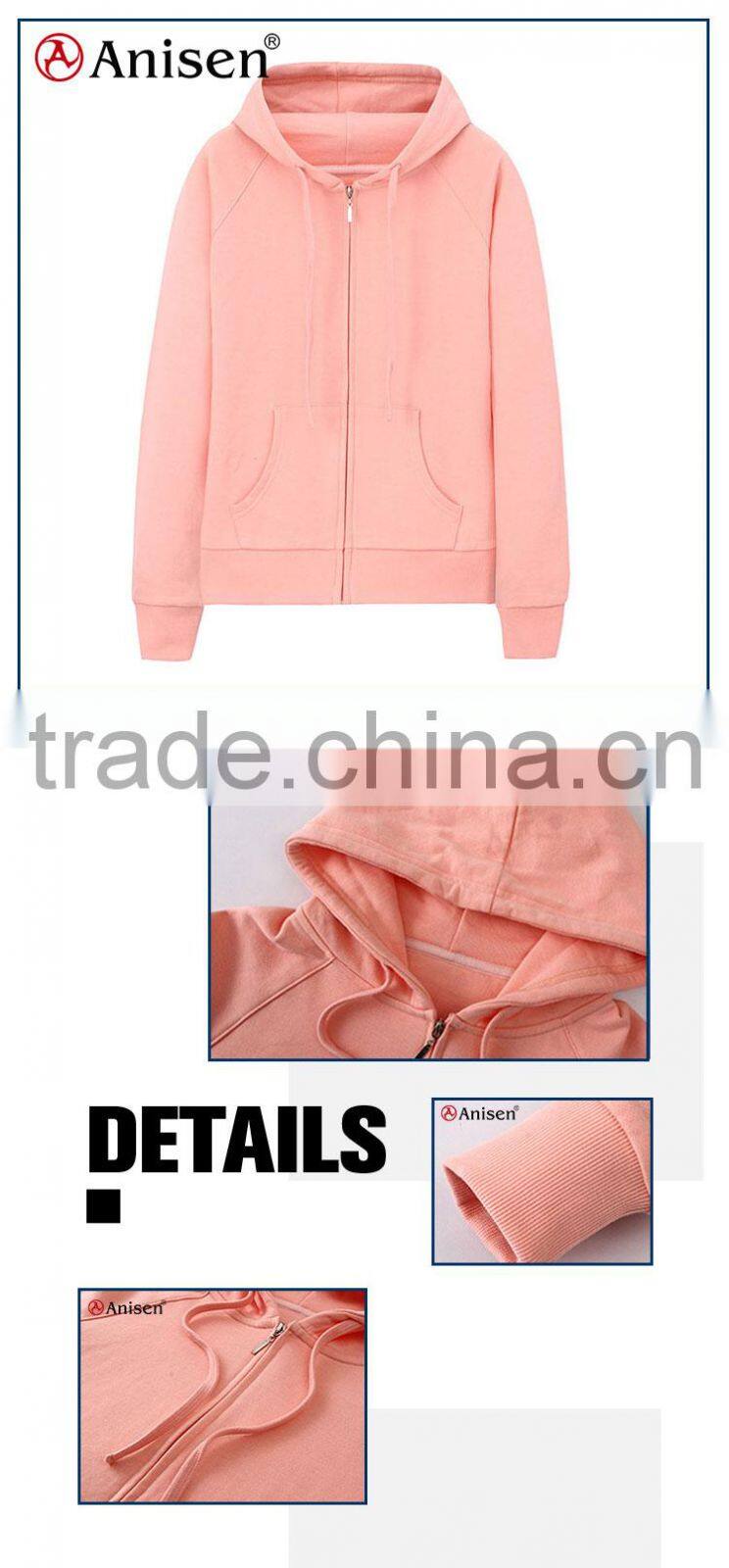 garment manufacturer custom boutique cvc fleece long sleeves with hoodies women's coat