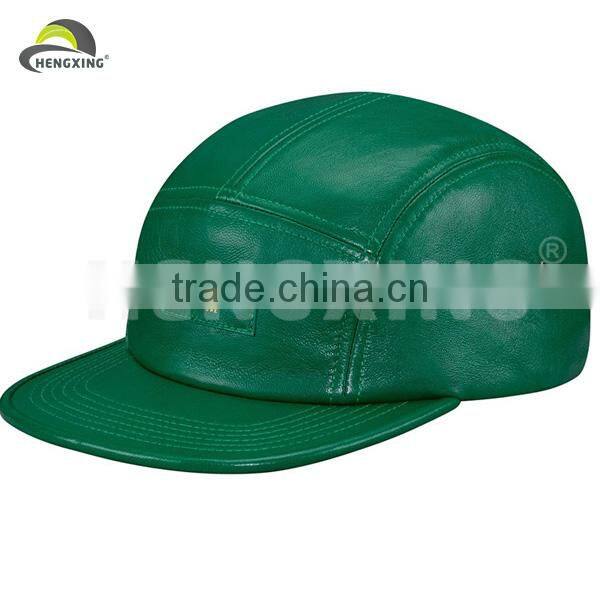 black full leather custom made 5 panel cap blank 5 panel cap
