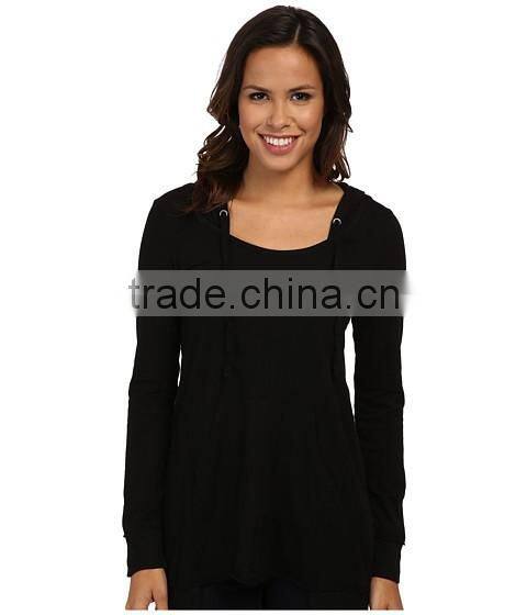 100 % cotton european style plain long sleeve classic jersey fabric pullover hoodie for women