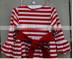 2015 boutique baby girl valentines clothes white and red stripe with red heart and red belt comfy knit dress girls party dress