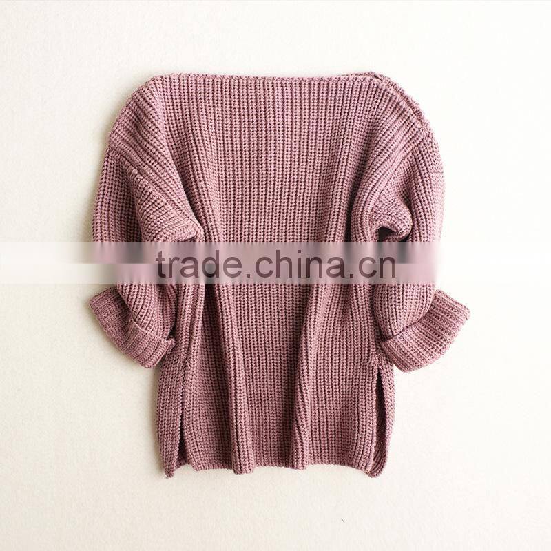 Wholesale 2017 New Fashion Spring Autumn Girls Slash neck Knitting Solid gray brown pure Sweaters