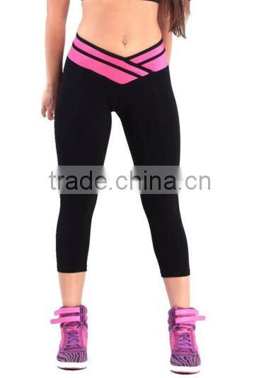 3/4 Length block color mixed design Women's Tights Capri Leggings for running yoga excersize dancing