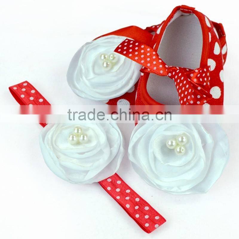 Fancy Polka Dot Floral Newborn Crib Shoes Baby Shoes Matching Headband