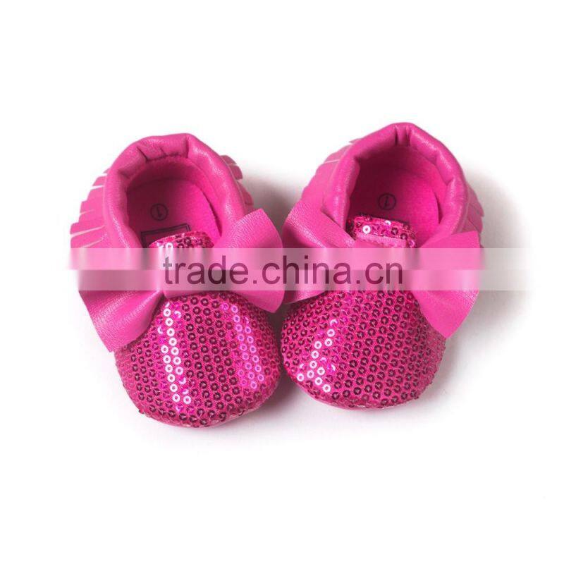 High quality pu sequin baby moccasins