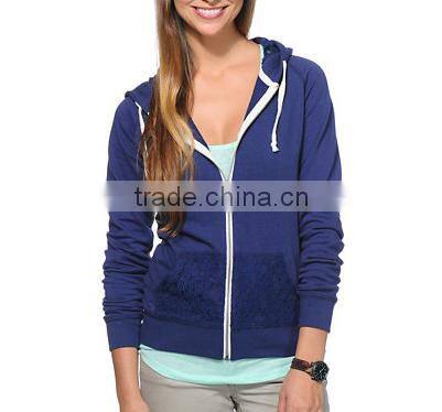 Trillium Crochet Navy Zip Up Sports Hoodie Manufacturers Guangzhou