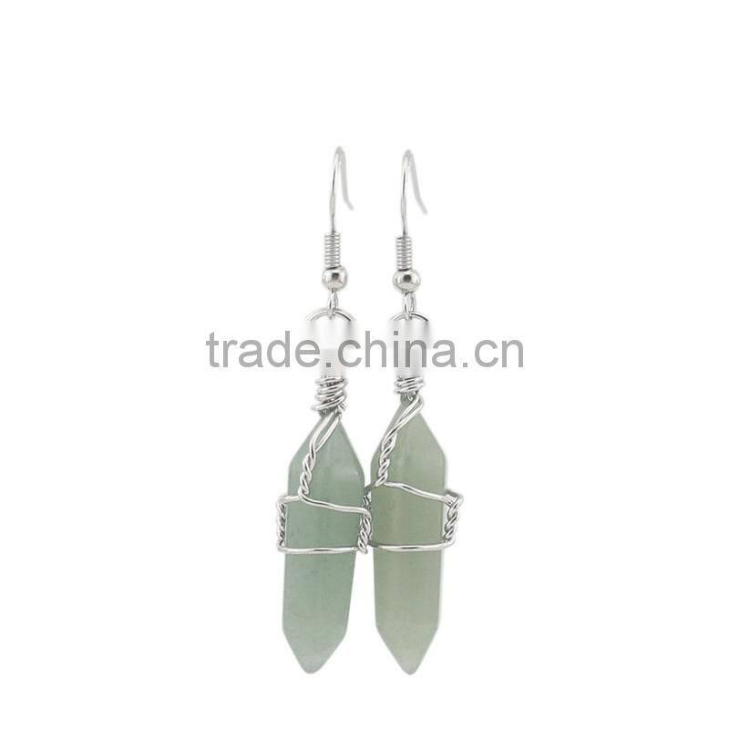 Silver Wire Wrapped Hexagon Prism Amethyst Natural Stone Drop Earrings