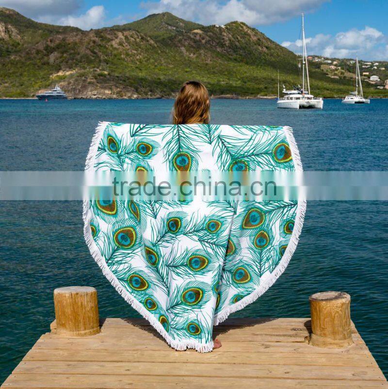 Custom Printed Round Digital Stamp High Quality 150CM Diameter Velour Beach Towel