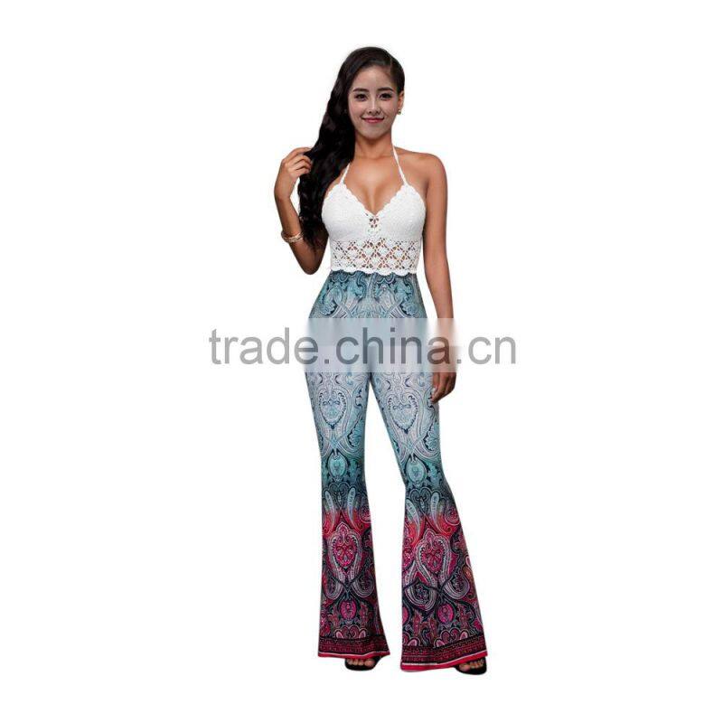 halter white blue bell bottomed pants and top set /19 color xayn printed wide legging flare trousers and top two piece set