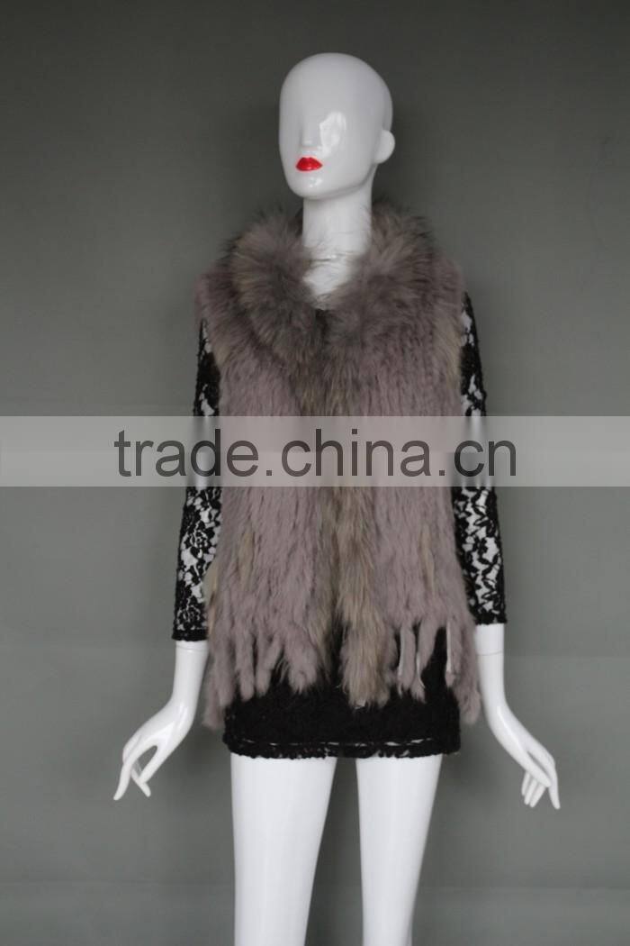 Fashion Ladies Fur Vest /Grey Rabbit Fur Strap Gilet With Manufacture Price
