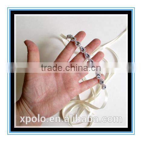 2016 fashion Teardrop Rhinestone and White or Ivory Satin Ribbon Bridal Headband Yiwu wholesale