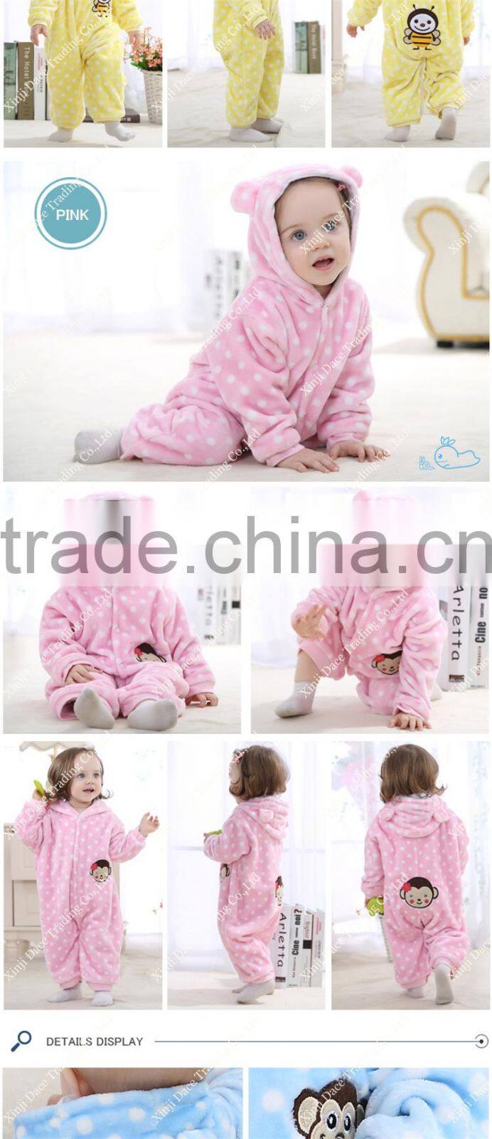 Kids cartoon thick coral velvet embroidery Romper climb clothes baby romper