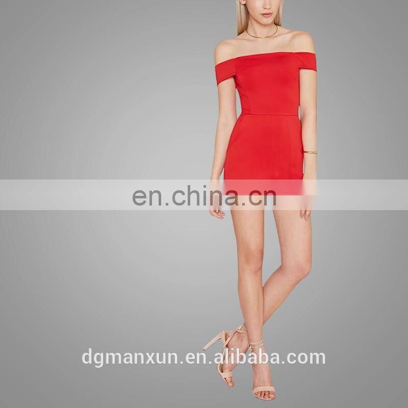 Red Slim Short Dress Off Shoulder Romper with Zipper