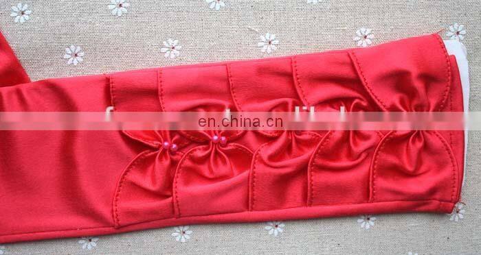 2014 Fashion Elegant Five Bows Full Finger Evening satin wedding Hand Gloves,Wholesale Pearl Beaded Bridal Gloves