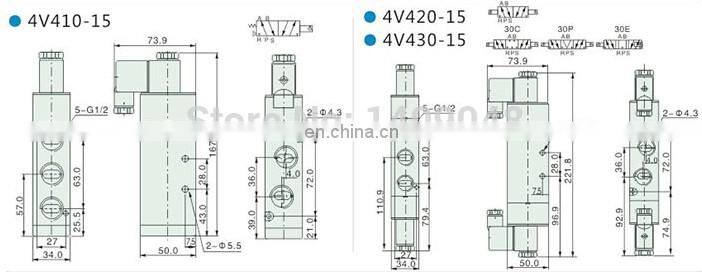 GOGO Pneumatic single coil solenoid valve air 4V410-15 Port 1/2" BSP 24V DC 5 way electric control valve with Plug red LED light