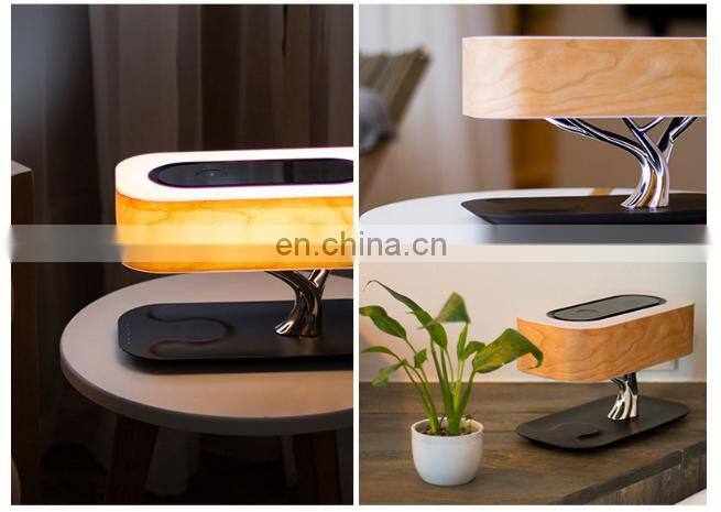 MESUN tree lamp Wooden bedroom Desk Touch dimming Led Wireless Phone Charger Night Lamp With Blue Speaker