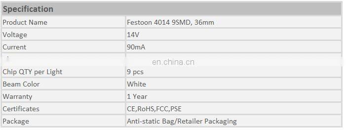 Super durable 14v canbus car led interior reading lamp festoon light 9SMD 4014 36MM