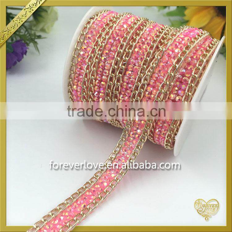 Decorative resin stone crystal head chain hot fix crystal metal rhinestone hand chain FHRS-017