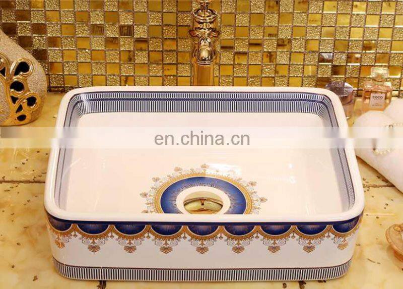 Luxury modern rectangular european style porcelain ceramic basin for hand washing